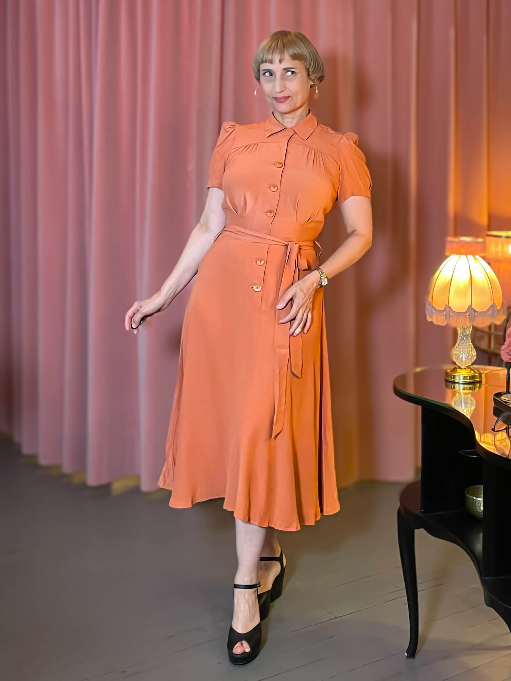 Blusenkleid (40er Jahre) Shirt Waister Dress - burnt peach – Bild 4