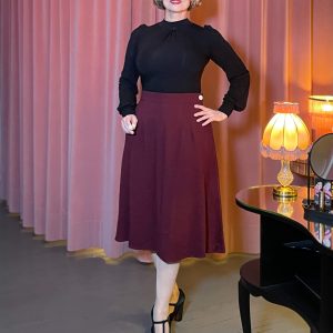 Classic 1940s A-Line Skirt - aubergine