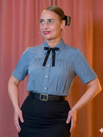 Bluse Greta Kurzarm (20er/30er Jahre) - taubenblau